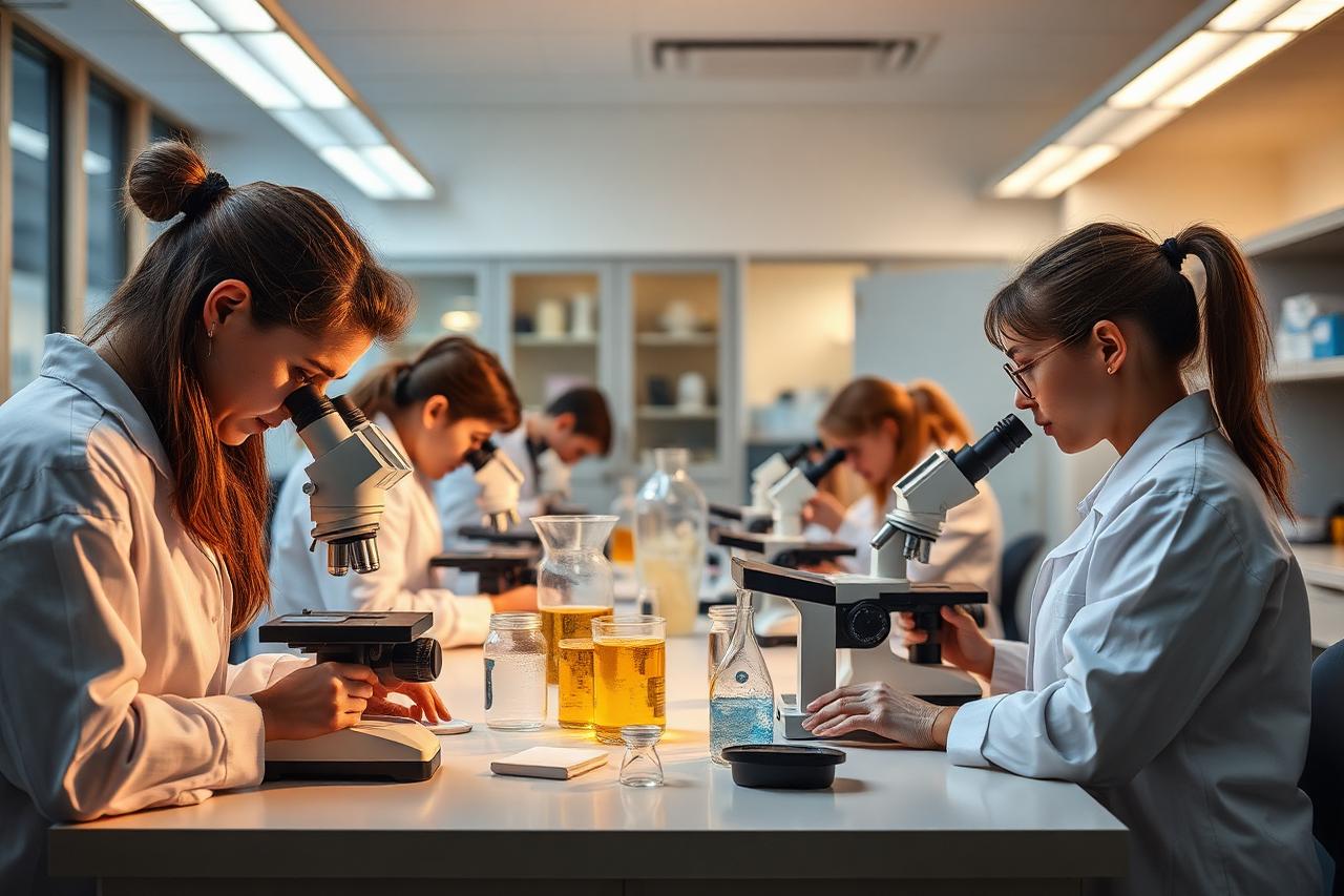 Students conducting experiments in science laboratory